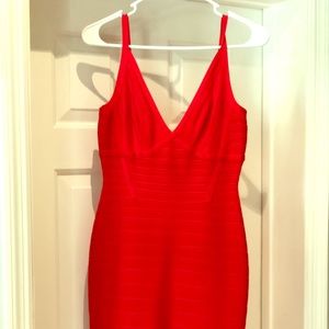 Herve ledger bandage red sheath dress